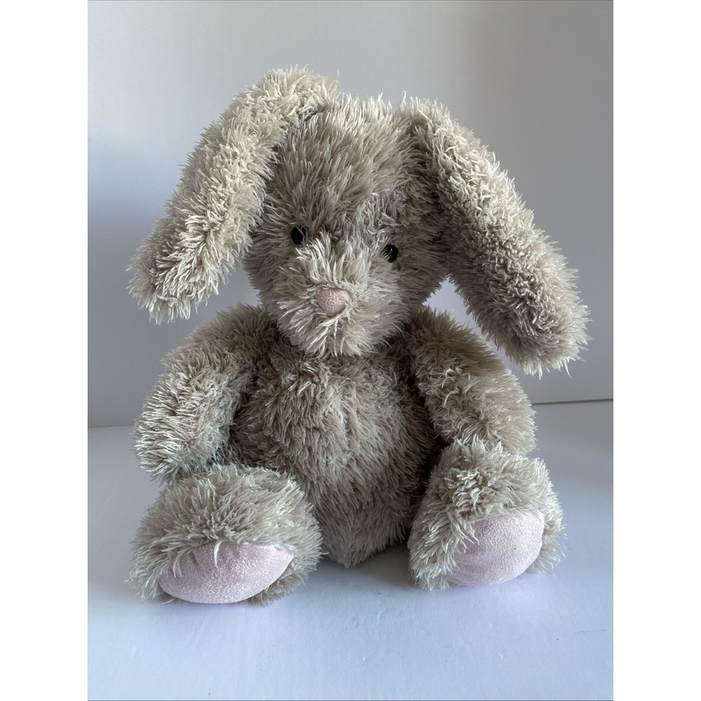 Jellycat Pudge Bunny Rabbit Sitting Gray Pink Nose Feet Plush Stuffed Animal Toy